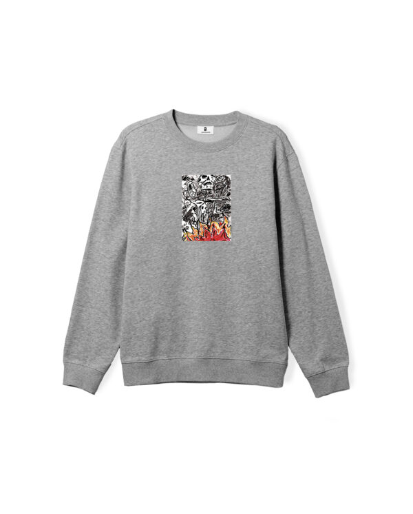 POETIC COLLECTIVE - BURNING SKULL CREWNECK HEATHER GREY